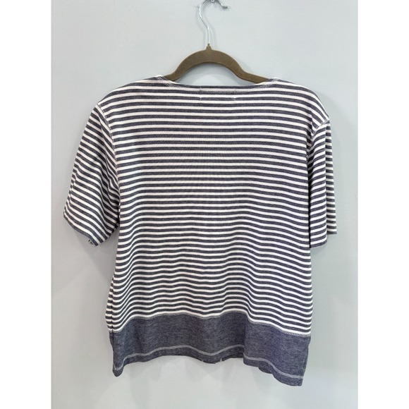 Milano Design Group Medium Striped Button Front Top Cotton Blend Blue - Picture 6 of 9
